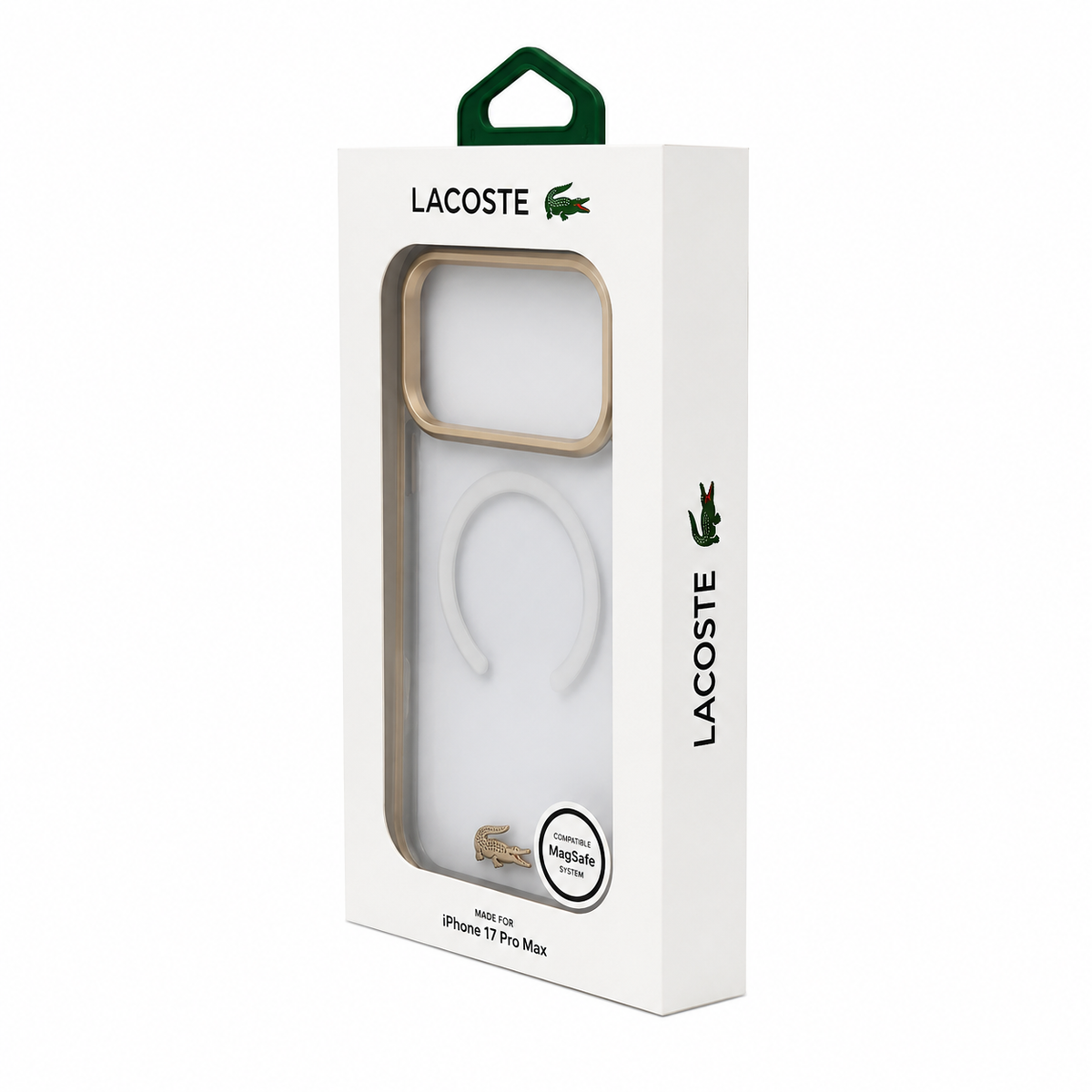 Protector Lacoste MagSafe iPhone 17 Pro Max – Transparente con Marco Dorado