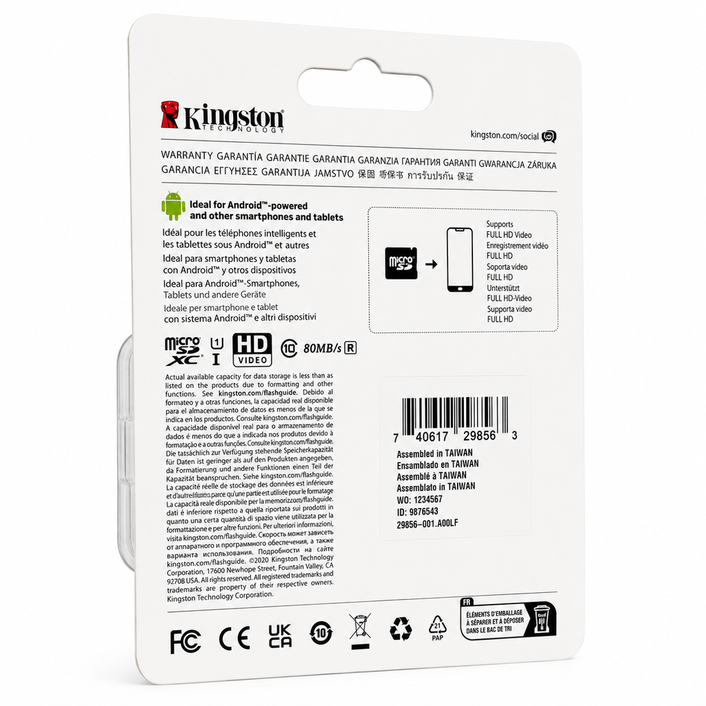 Tarjeta de Memoria microSD Kingston Canvas Select 16GB Clase 10 80MB/s para Android