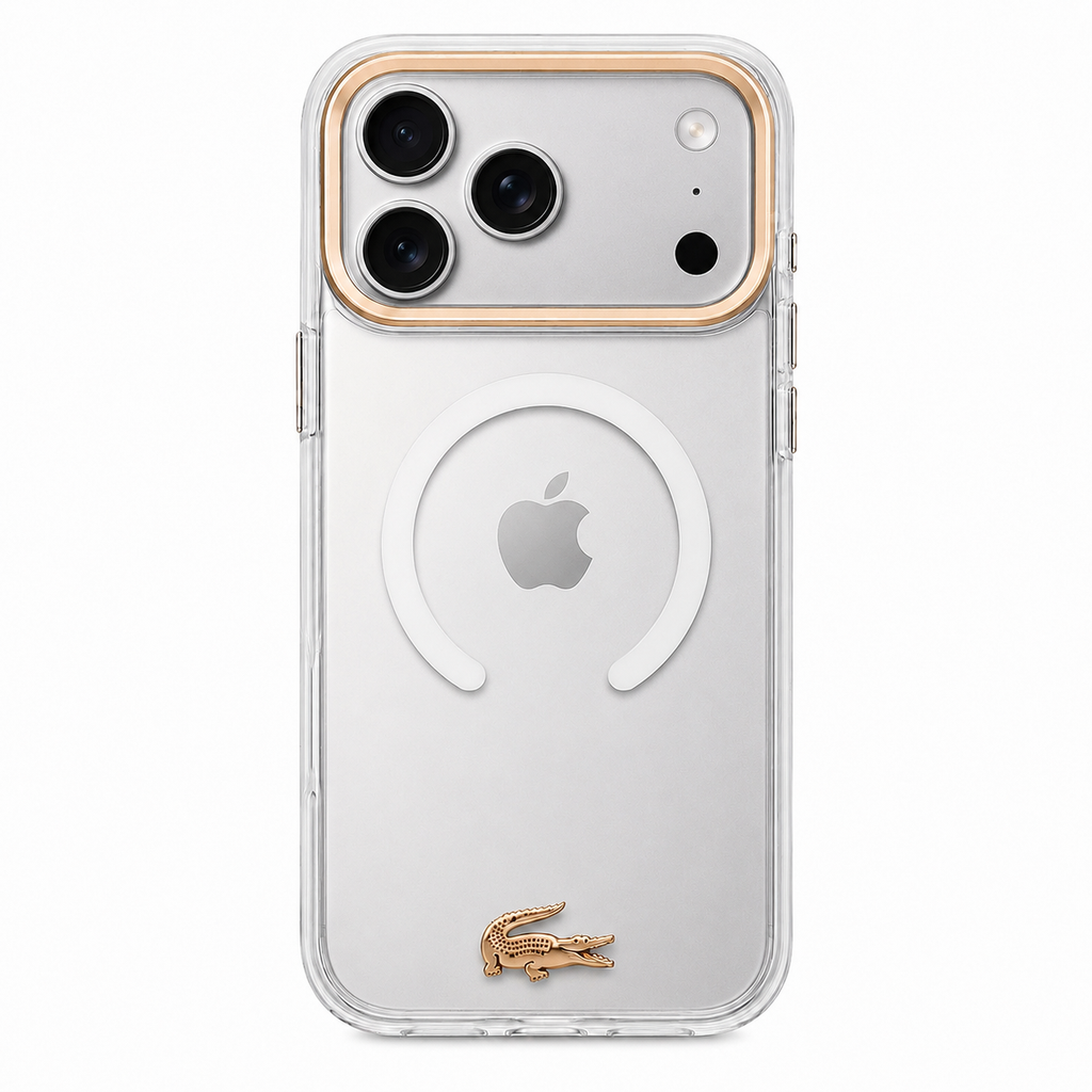 Protector Lacoste MagSafe iPhone 17 Pro Max – Transparente con Marco Dorado