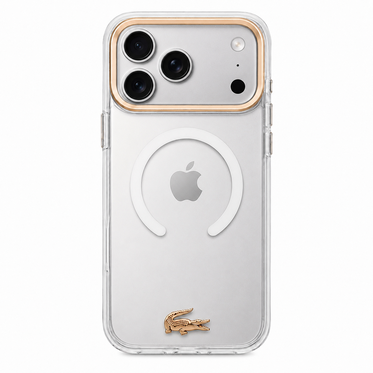 Protector Lacoste MagSafe iPhone 17 Pro Max – Transparente con Marco Dorado