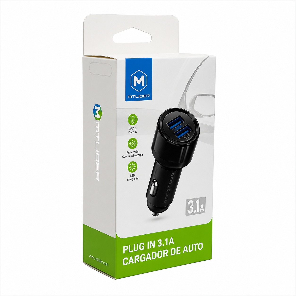 Cargador de Auto Doble USB 3.1A MTLider – Carga Rápida con Chip Inteligente