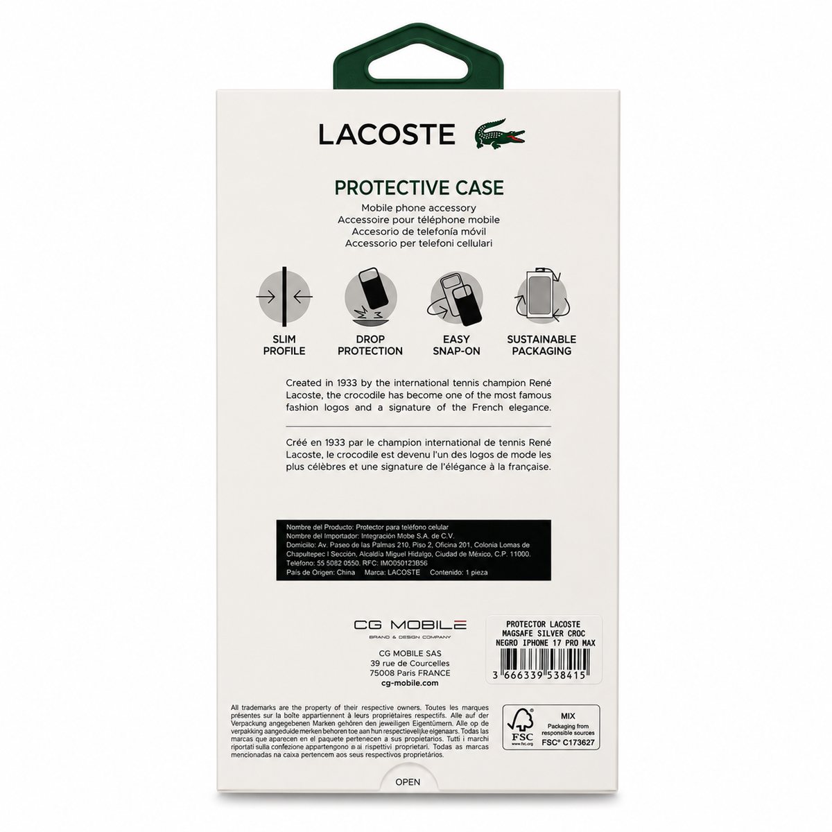 Protector Lacoste Negro MagSafe iPhone 17 Pro Max | Silver Croc