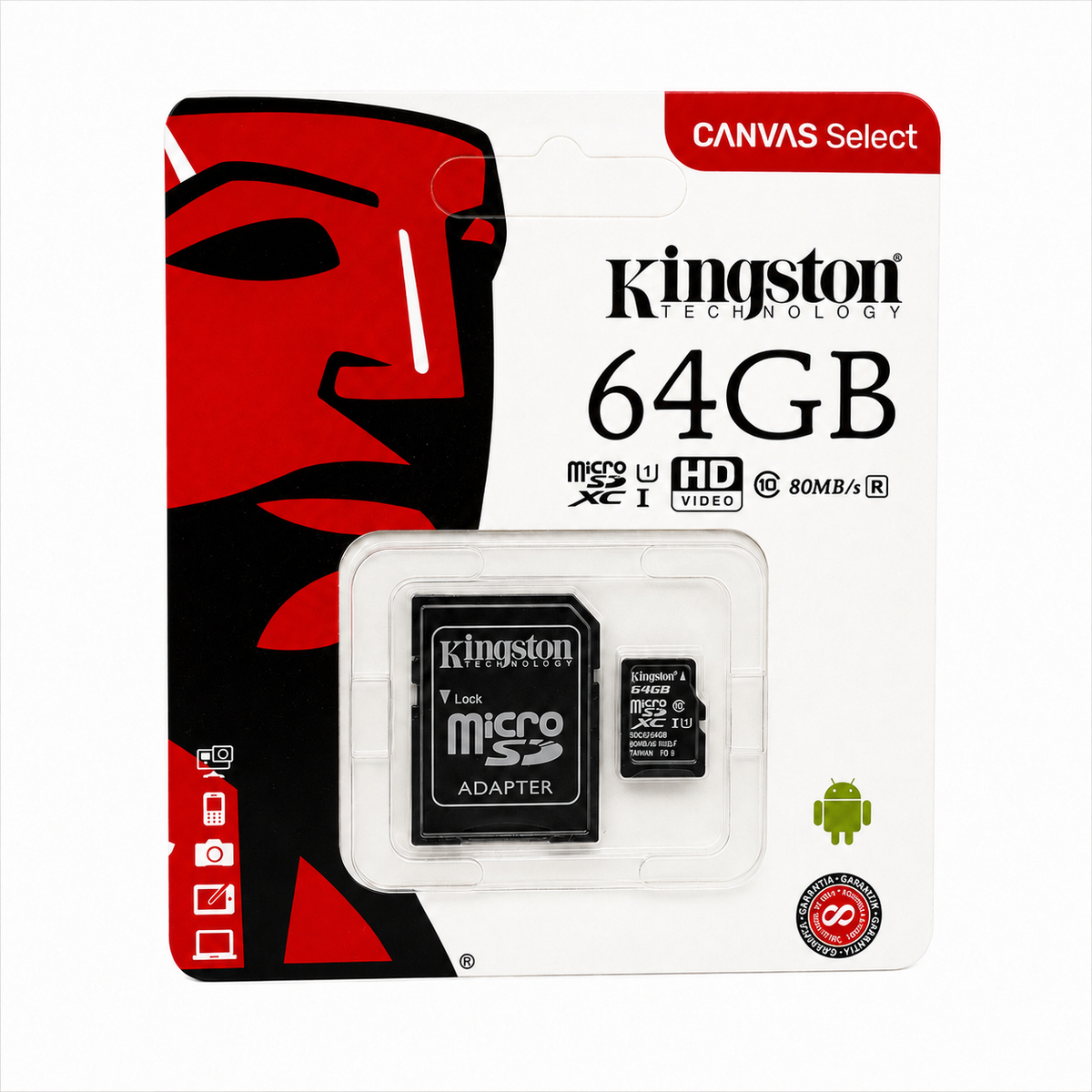 Memoria MicroSD Kingston Canvas Select 64GB – Clase 10, 80MB/s para Android