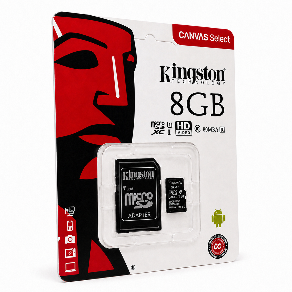 Memoria microSD Kingston Canvas Select 8GB Clase 10 UHS-I con Adaptador SD