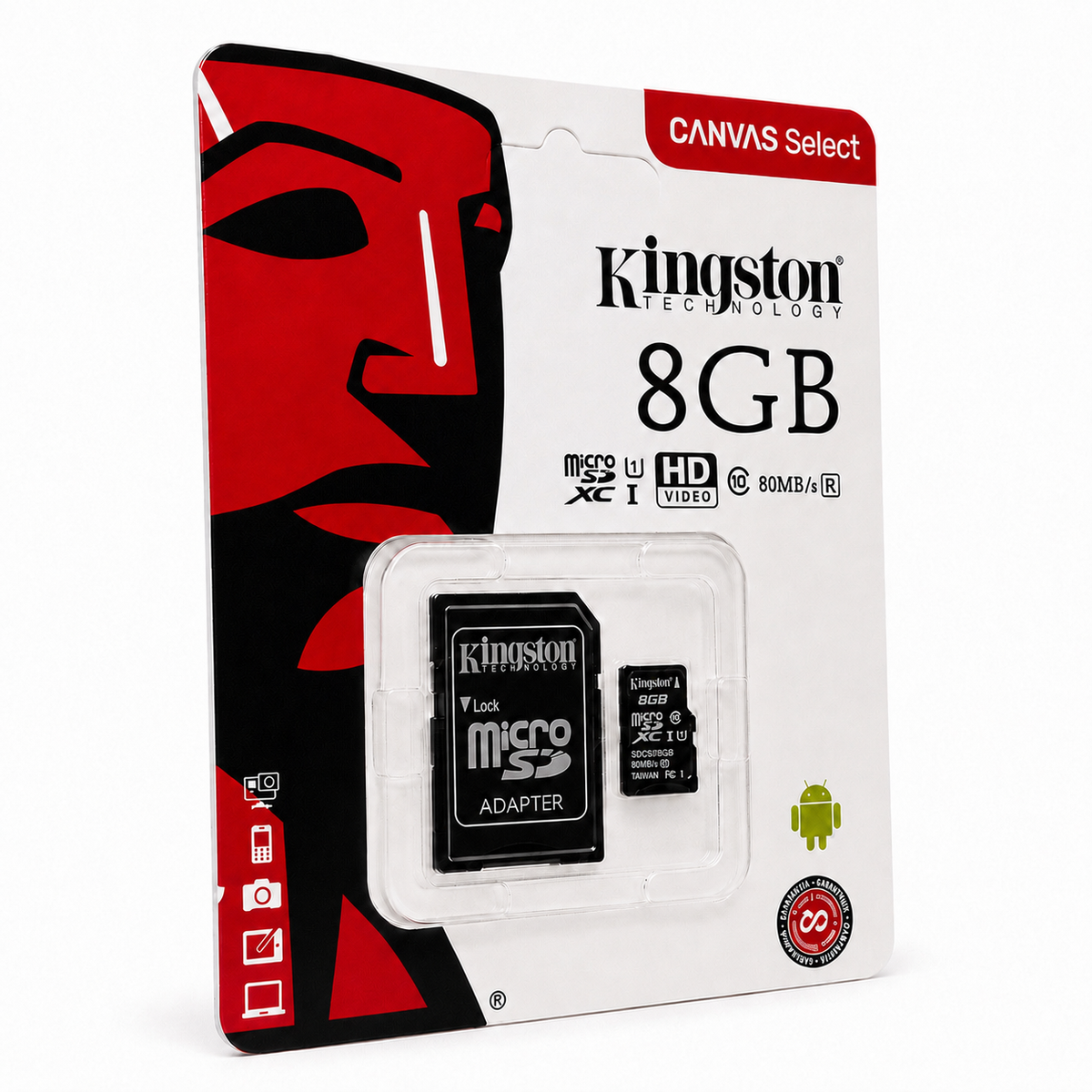 Memoria microSD Kingston Canvas Select 8GB Clase 10 UHS-I con Adaptador SD