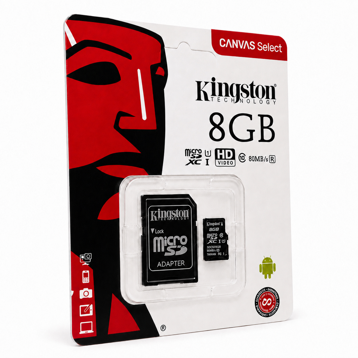 Memoria microSD Kingston Canvas Select 8GB Clase 10 UHS-I con Adaptador SD