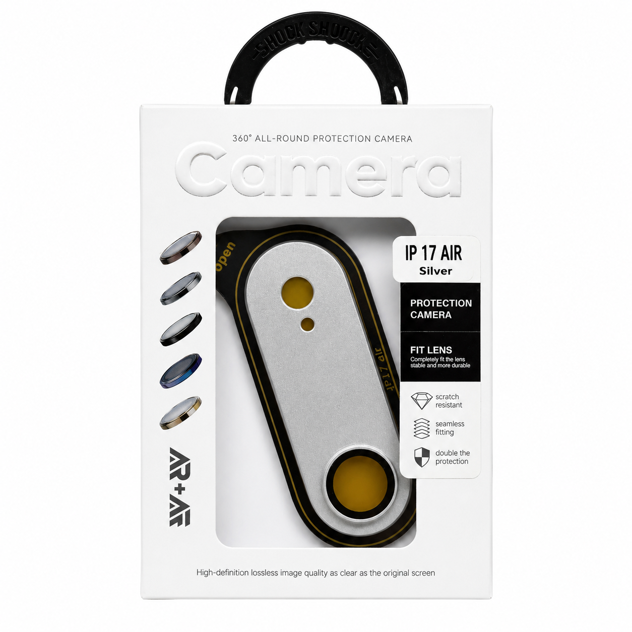 Mica de Cámara iPhone 17 Air 360° – AR+AF |  Negro · Plata · Azul · Dorado