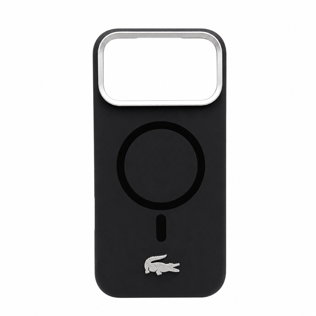 Protector Lacoste Negro MagSafe iPhone 17 Pro Max | Silver Croc