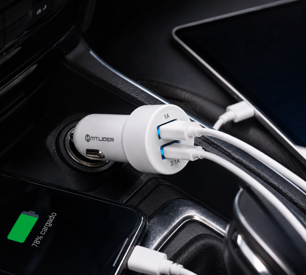Cargador de Auto Doble USB 3.1A MTLider – Carga Rápida con Chip Inteligente