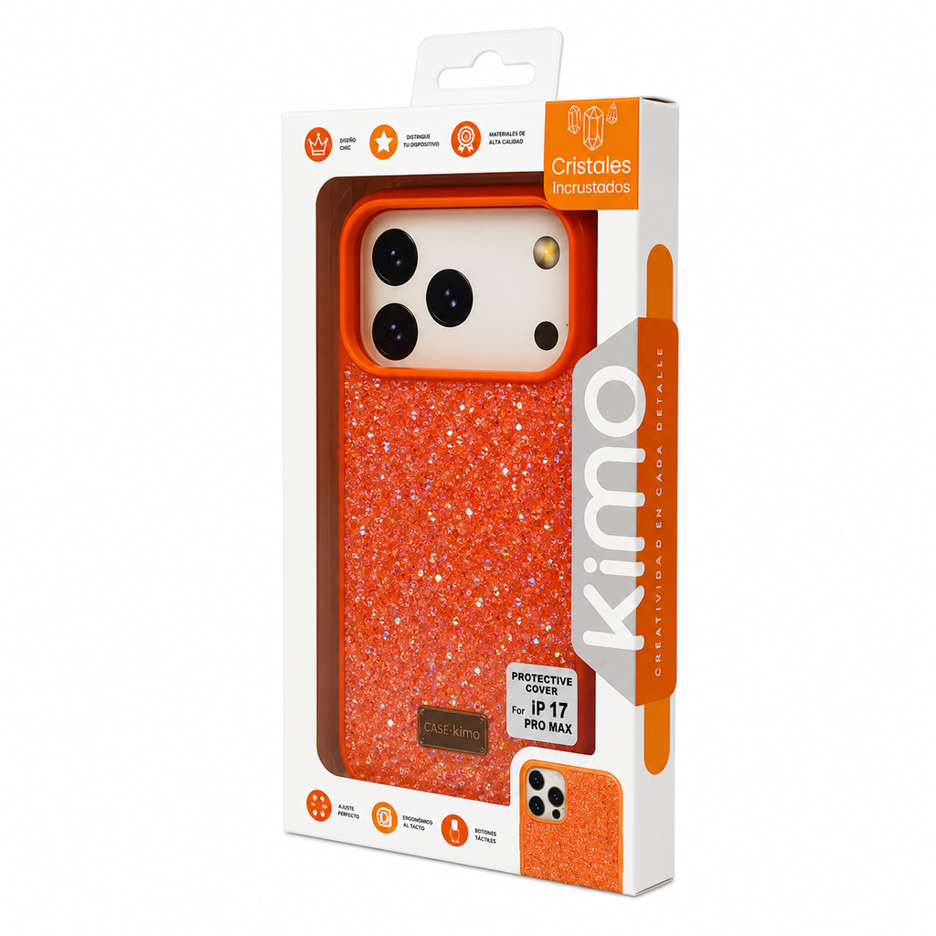 Protector Diamante Crystalline Kimo iPhone 17 Pro Max – Cristales Incrustados con Brillo