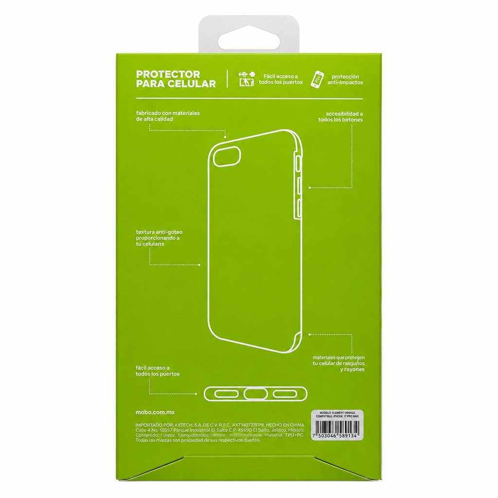 Protector Element Naranja Mobo iPhone 17 Pro Max | MagSafe | TPU + PC