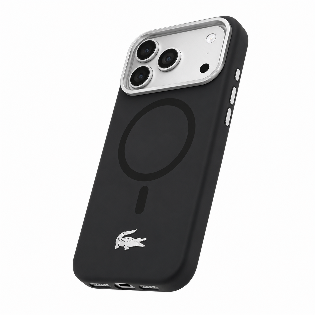 Protector Lacoste Negro MagSafe iPhone 17 Pro Max | Silver Croc