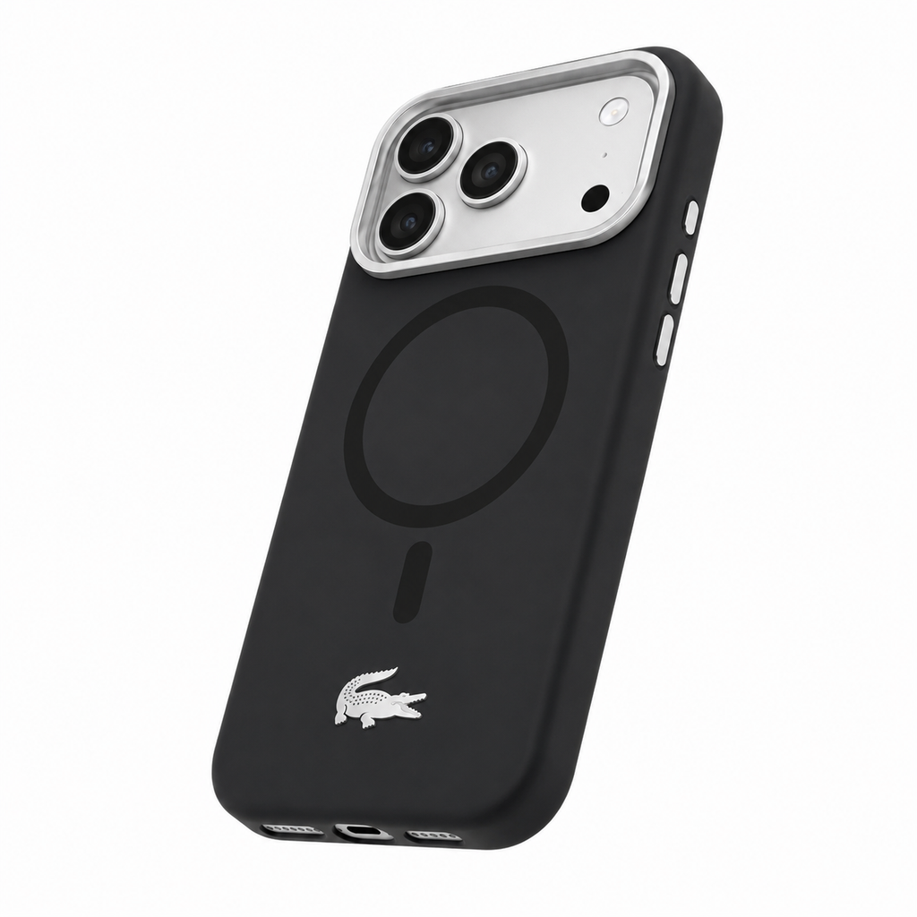 Protector Lacoste Negro MagSafe iPhone 17 Pro Max | Silver Croc