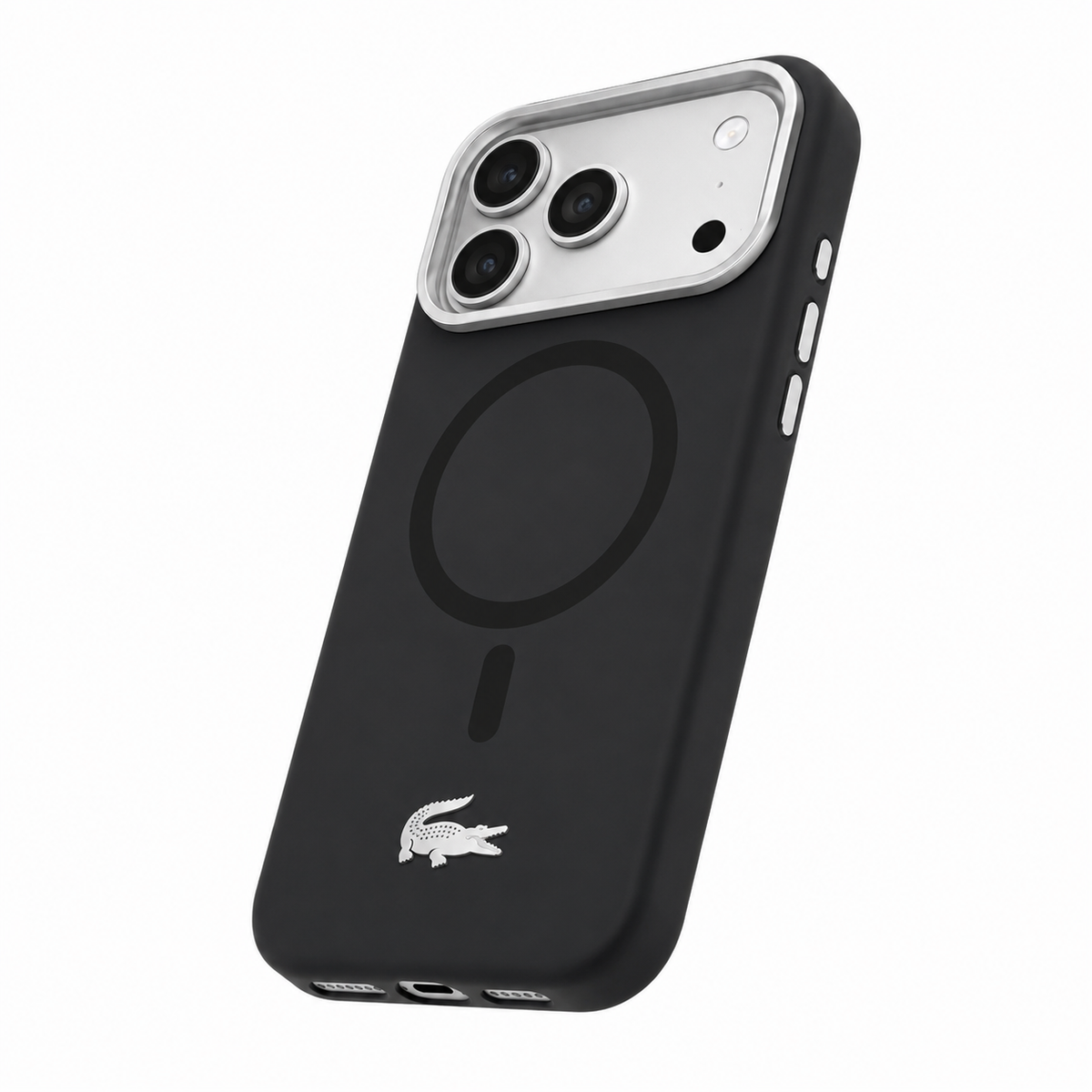 Protector Lacoste Negro MagSafe iPhone 17 Pro Max | Silver Croc
