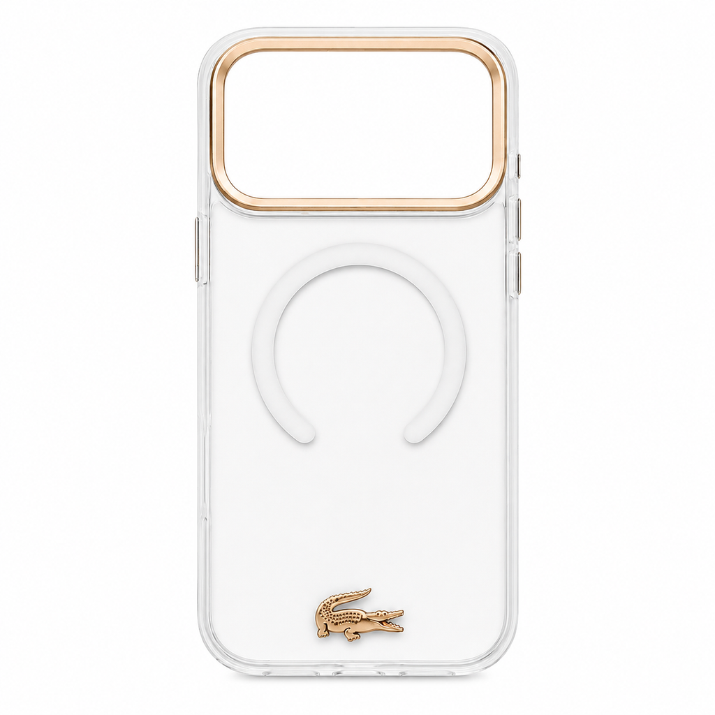 Protector Lacoste MagSafe iPhone 17 Pro Max – Transparente con Marco Dorado