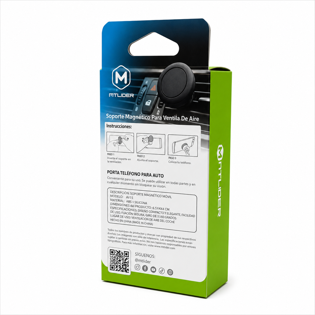 Soporte Magnético para Auto AV15 – Porta Celular para Ventila de Aire 360°