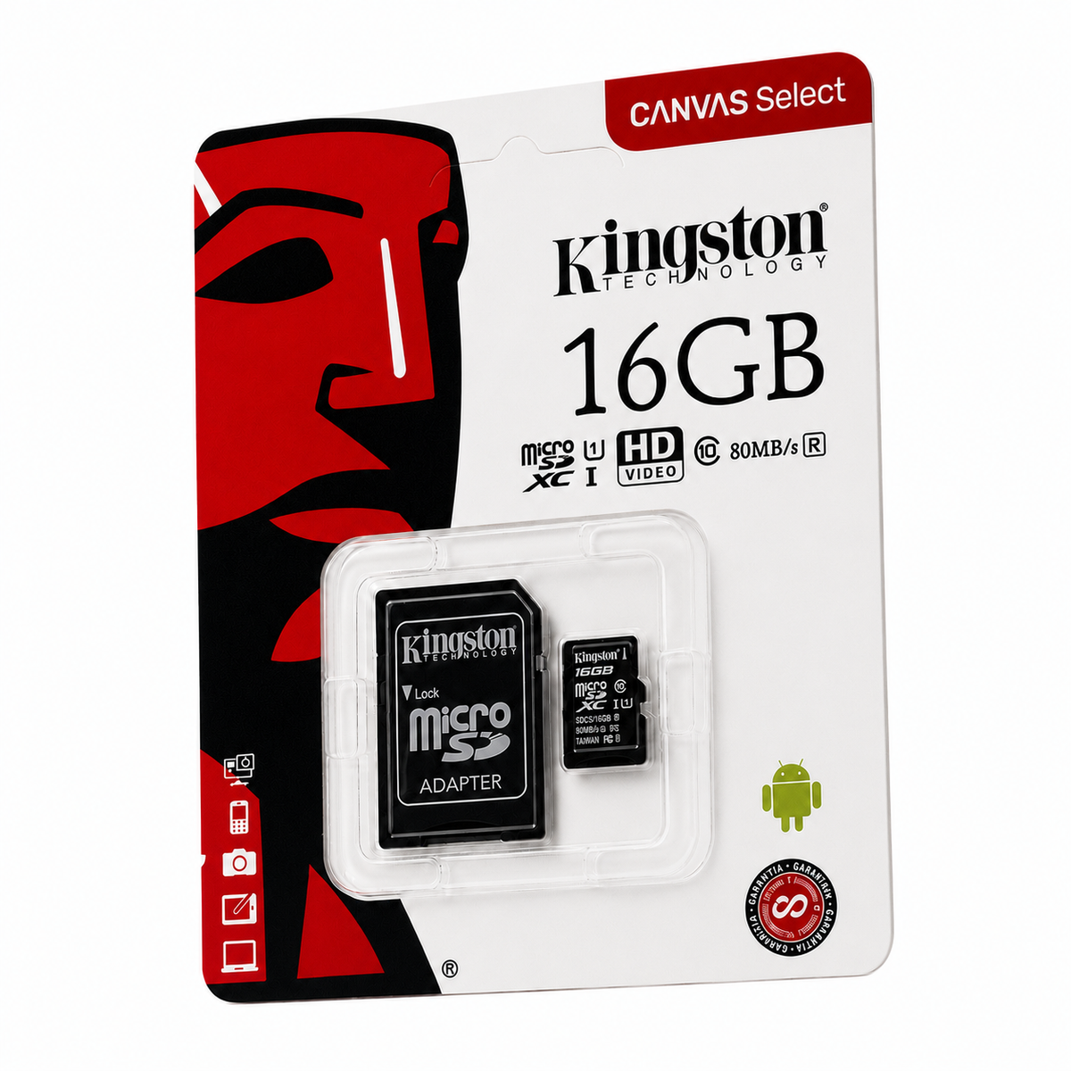 Tarjeta de Memoria microSD Kingston Canvas Select 16GB Clase 10 80MB/s para Android