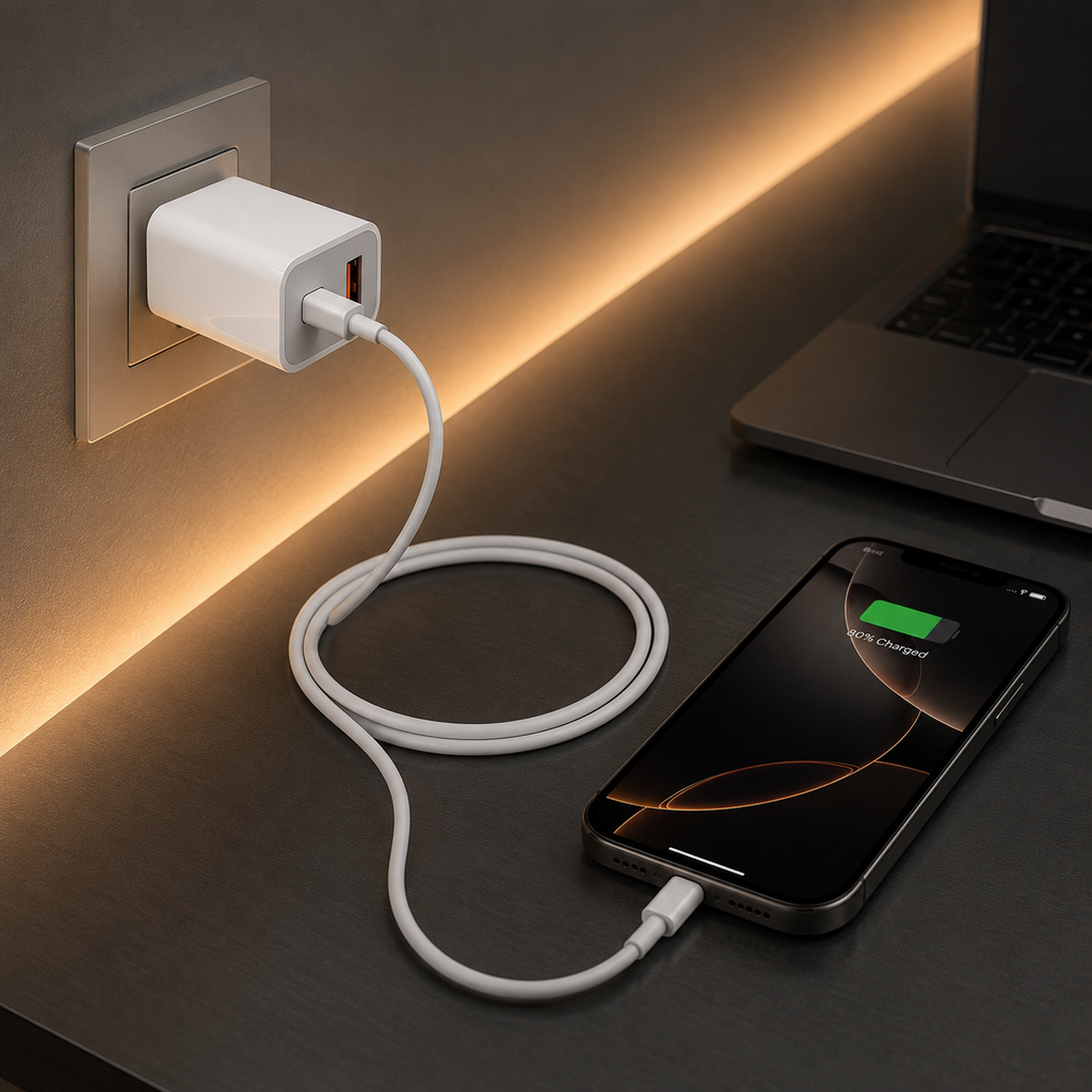 Cargador rápido con cable PD 25W USB-C + Lightning para iPhone – Doble Puerto A+C