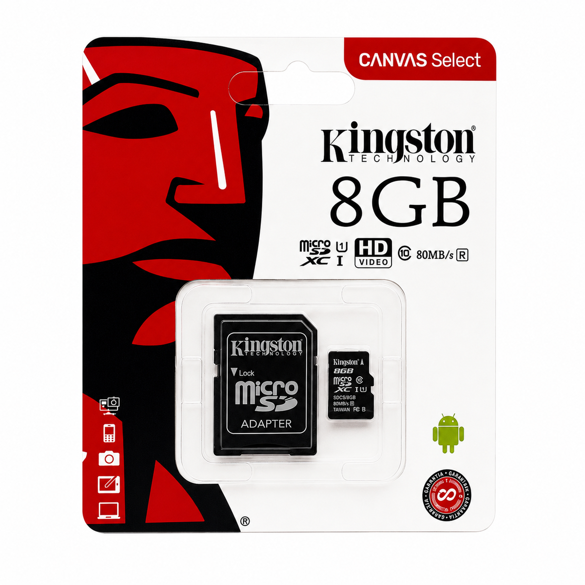 Memoria microSD Kingston Canvas Select 8GB Clase 10 UHS-I con Adaptador SD