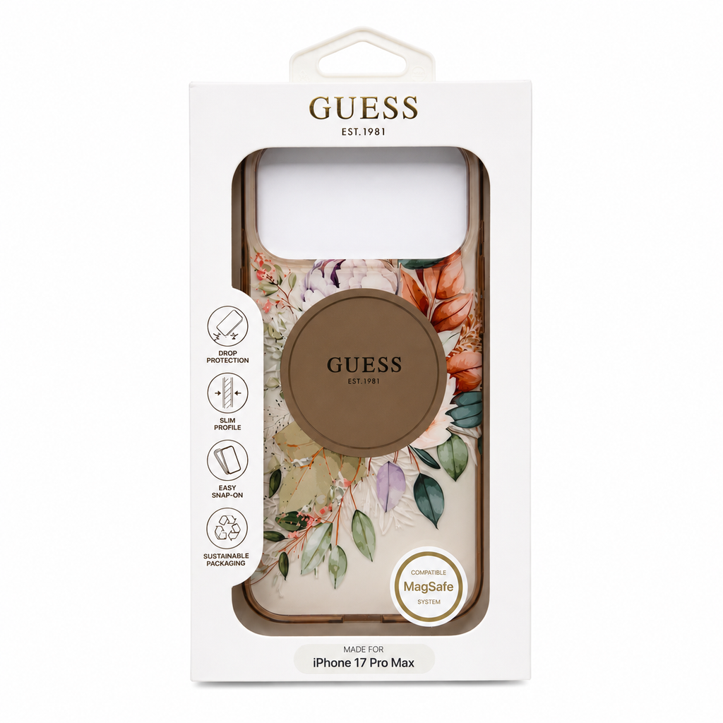 Funda Guess Flower MagSafe iPhone 17 Pro Max – Diseño Floral con Protección Premium