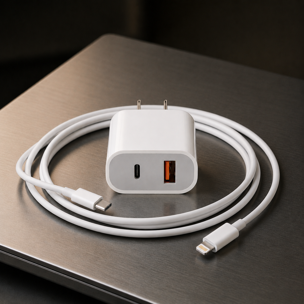 Cargador rápido con cable PD 25W USB-C + Lightning para iPhone – Doble Puerto A+C