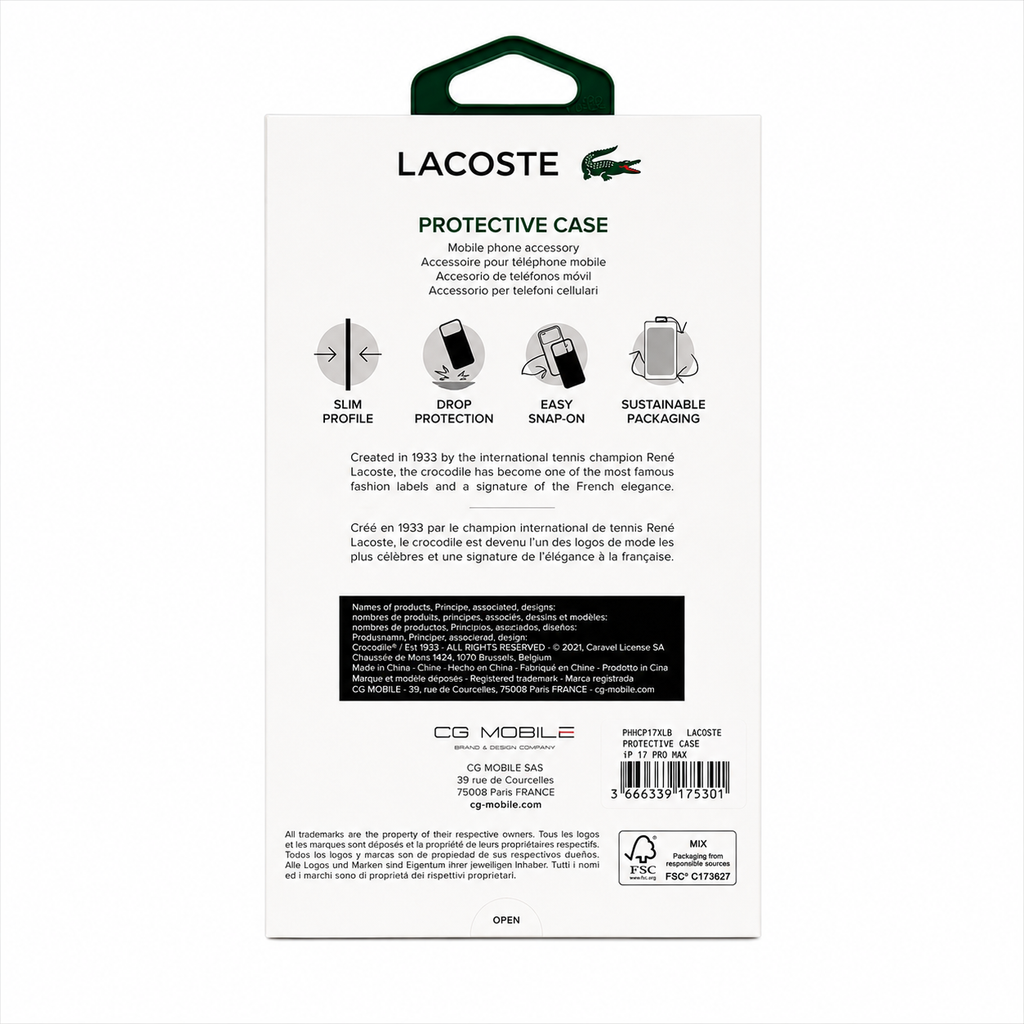 Protector Lacoste MagSafe iPhone 17 Pro Max – Transparente con Marco Dorado