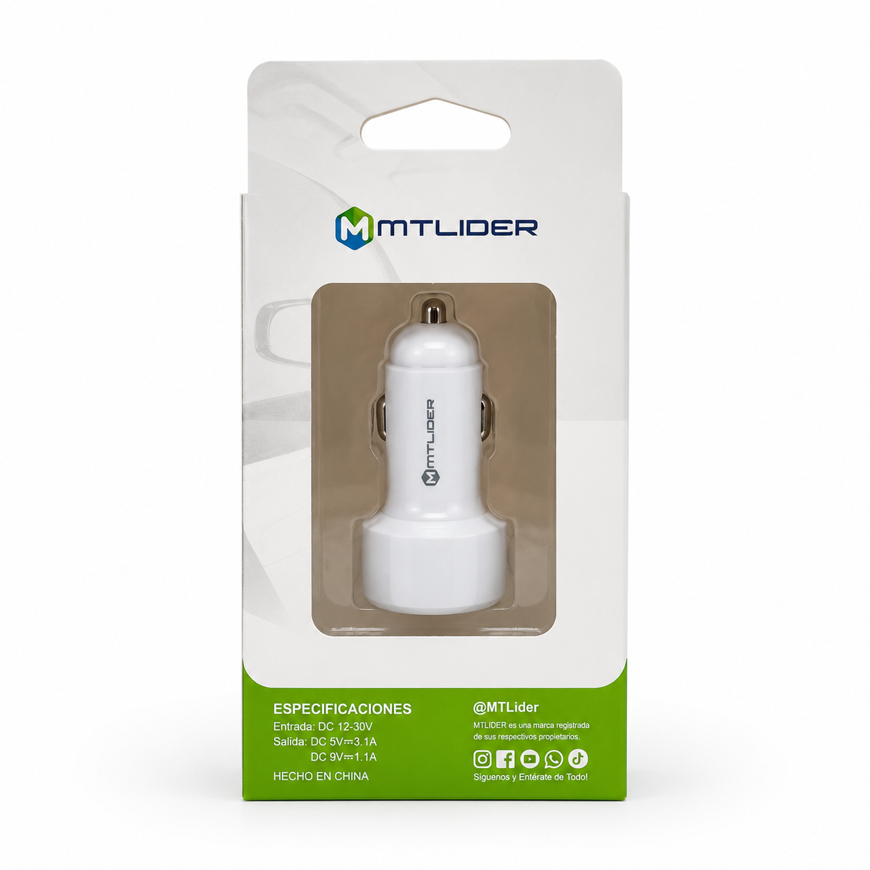 Cargador de Auto Doble USB 3.1A MTLider – Carga Rápida con Chip Inteligente
