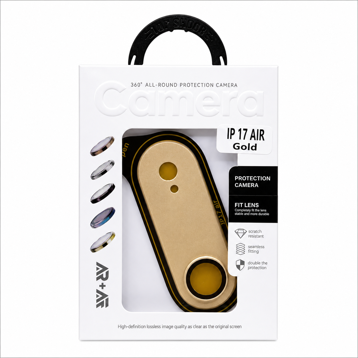 Mica de Cámara iPhone 17 Air 360° – AR+AF |  Negro · Plata · Azul · Dorado