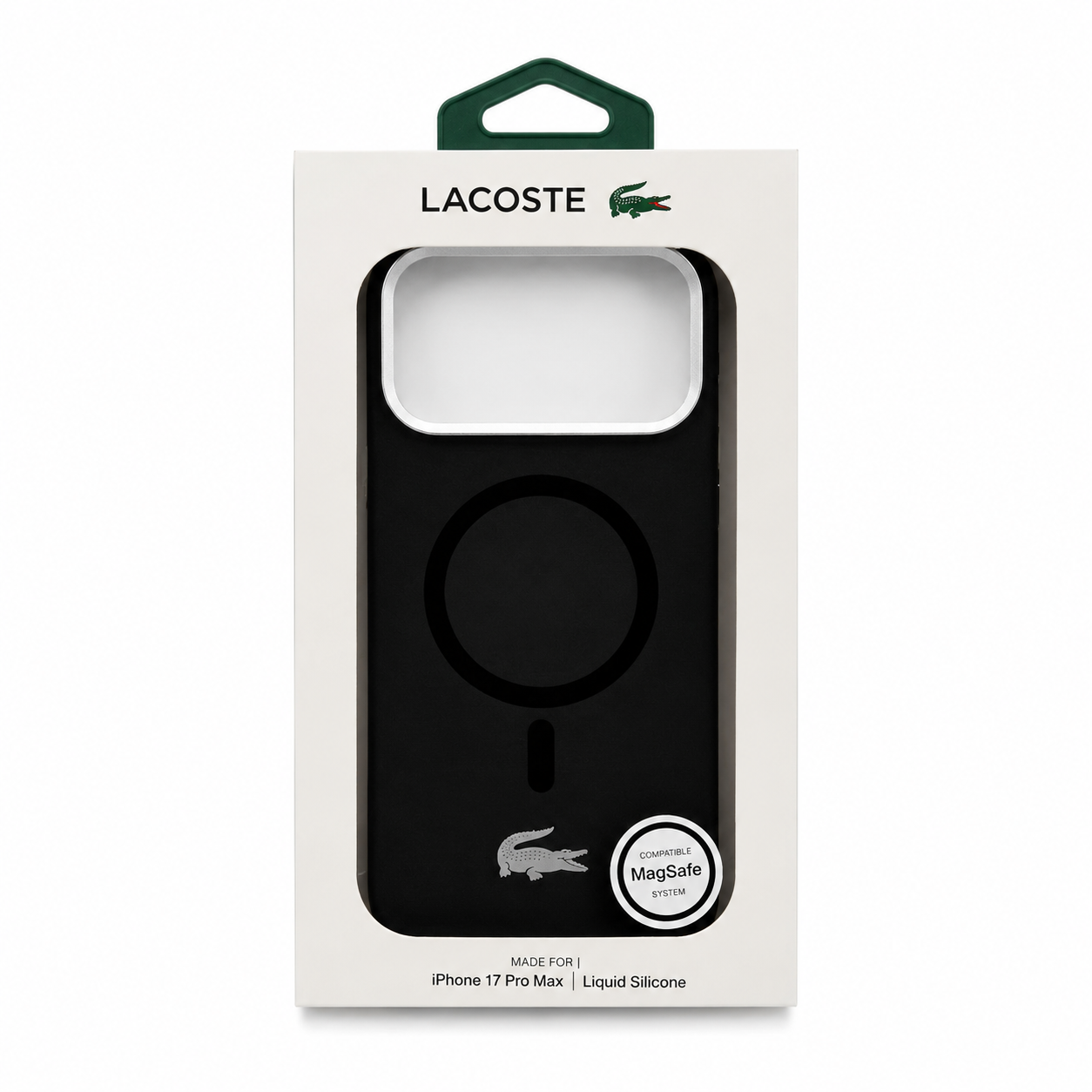 Protector Lacoste Negro MagSafe iPhone 17 Pro Max | Silver Croc