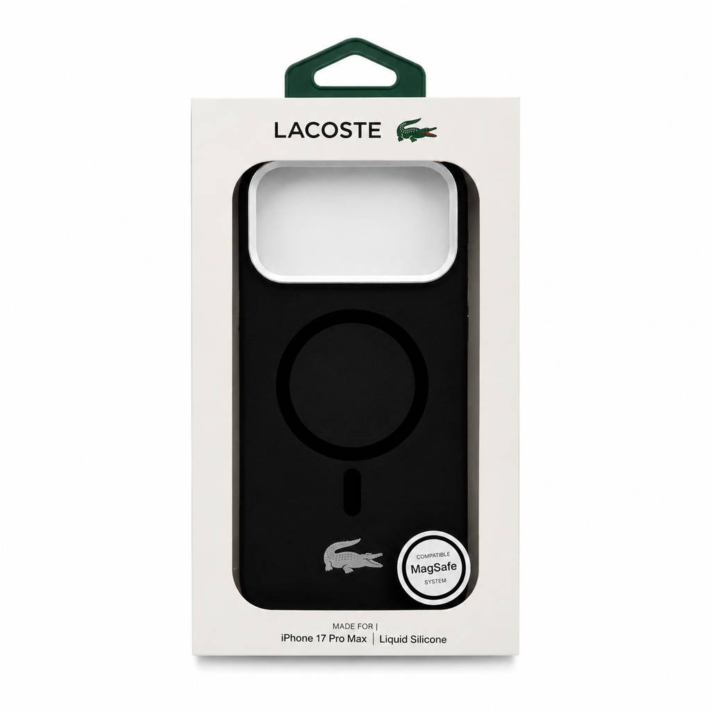 Protector Lacoste Negro MagSafe iPhone 17 Pro Max | Silver Croc