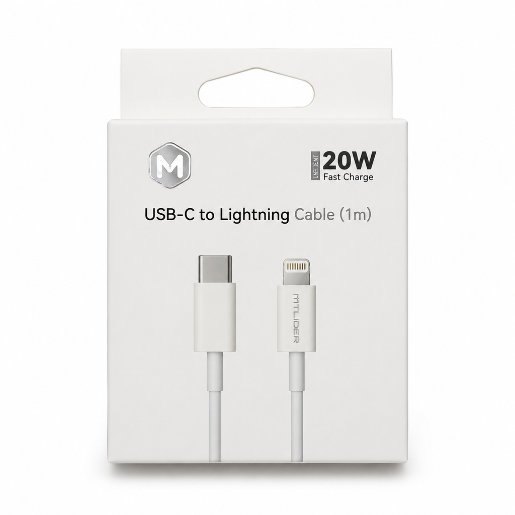 Cable USB-C a Lightning 20W 1m – Carga Rápida para iPhone