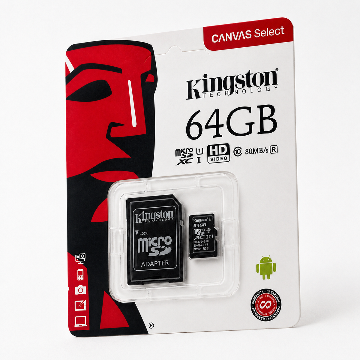 Memoria MicroSD Kingston Canvas Select 64GB – Clase 10, 80MB/s para Android