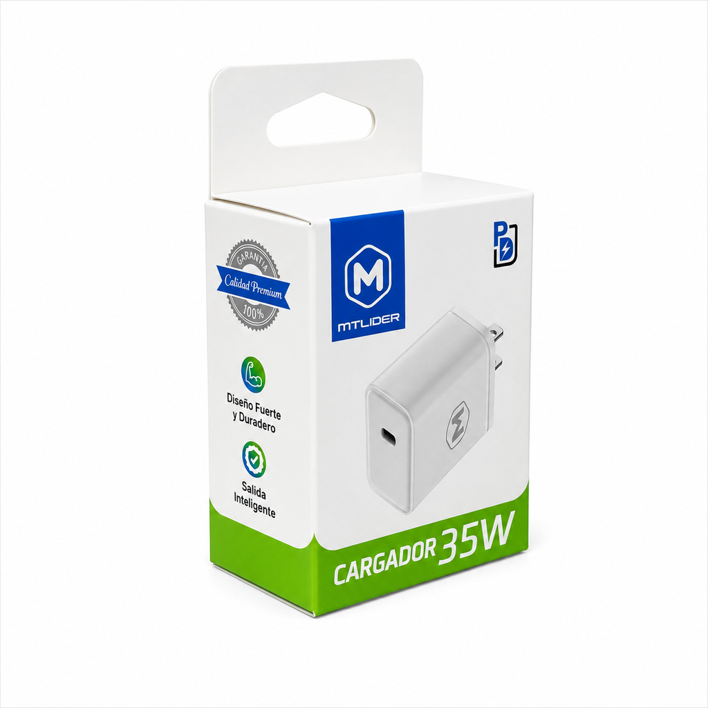 Cubo Cargador 35W MTLider USB-C Power Delivery Carga Rápida