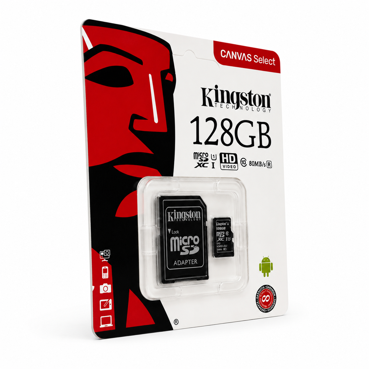 Memoria microSD 128GB Kingston Canvas Select – Clase 10, 80MB/s, con Adaptador SD