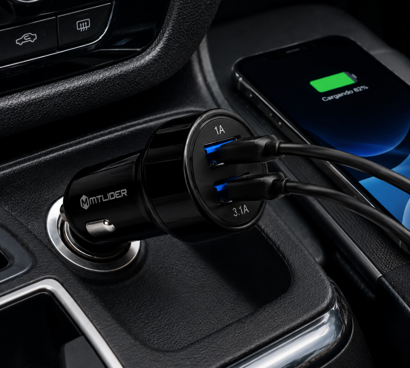 Cargador de Auto Doble USB 3.1A MTLider – Carga Rápida con Chip Inteligente