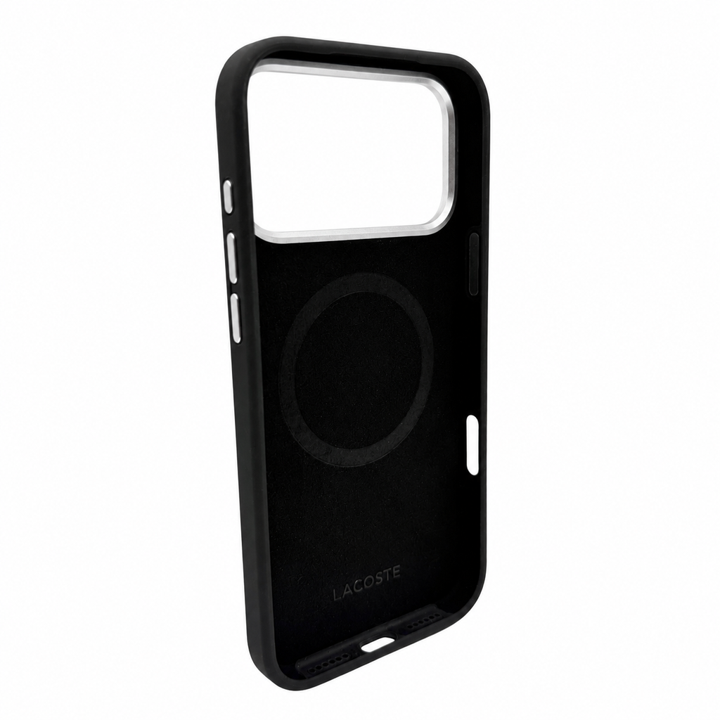 Protector Lacoste Negro MagSafe iPhone 17 Pro Max | Silver Croc