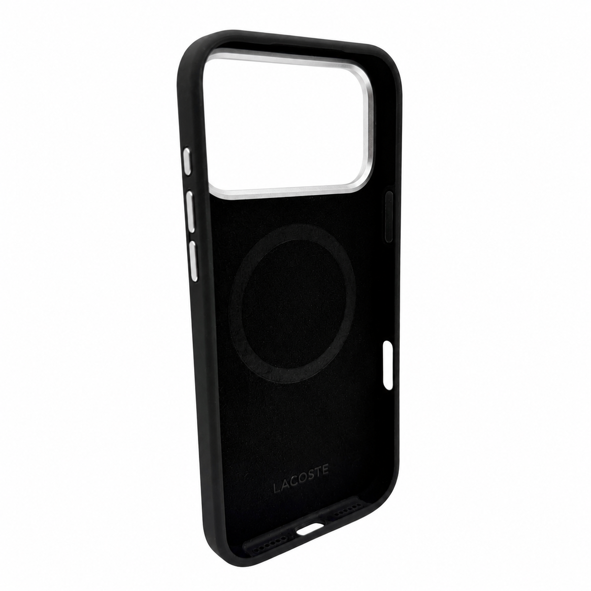 Protector Lacoste Negro MagSafe iPhone 17 Pro Max | Silver Croc