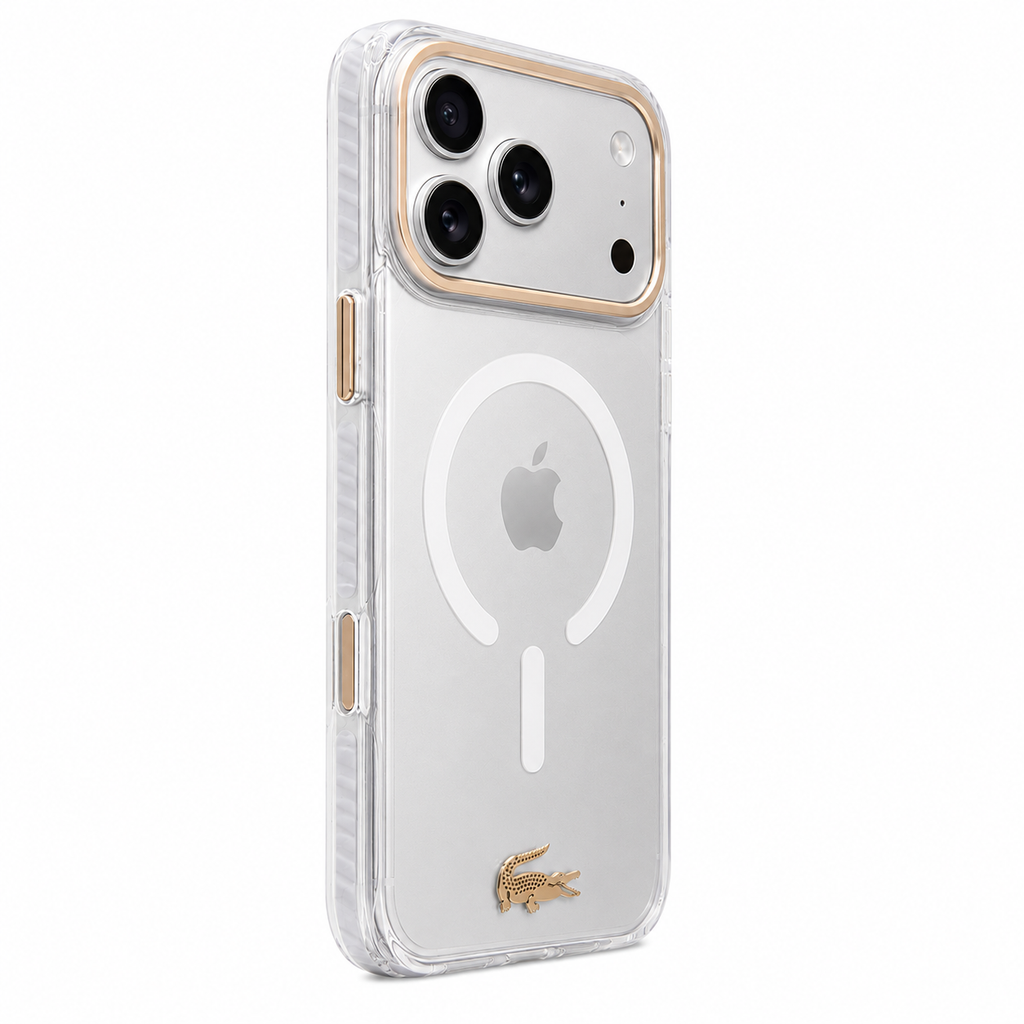 Protector Lacoste MagSafe iPhone 17 Pro Max – Transparente con Marco Dorado