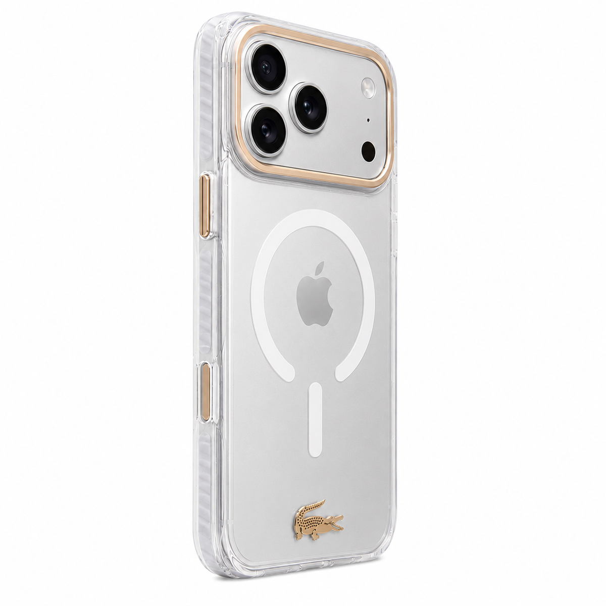 Protector Lacoste MagSafe iPhone 17 Pro Max – Transparente con Marco Dorado